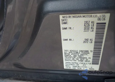 2016 Nissan Altima 2.5 Sv из США, поврежденный, VIN 1N4AL3AP9GC289578